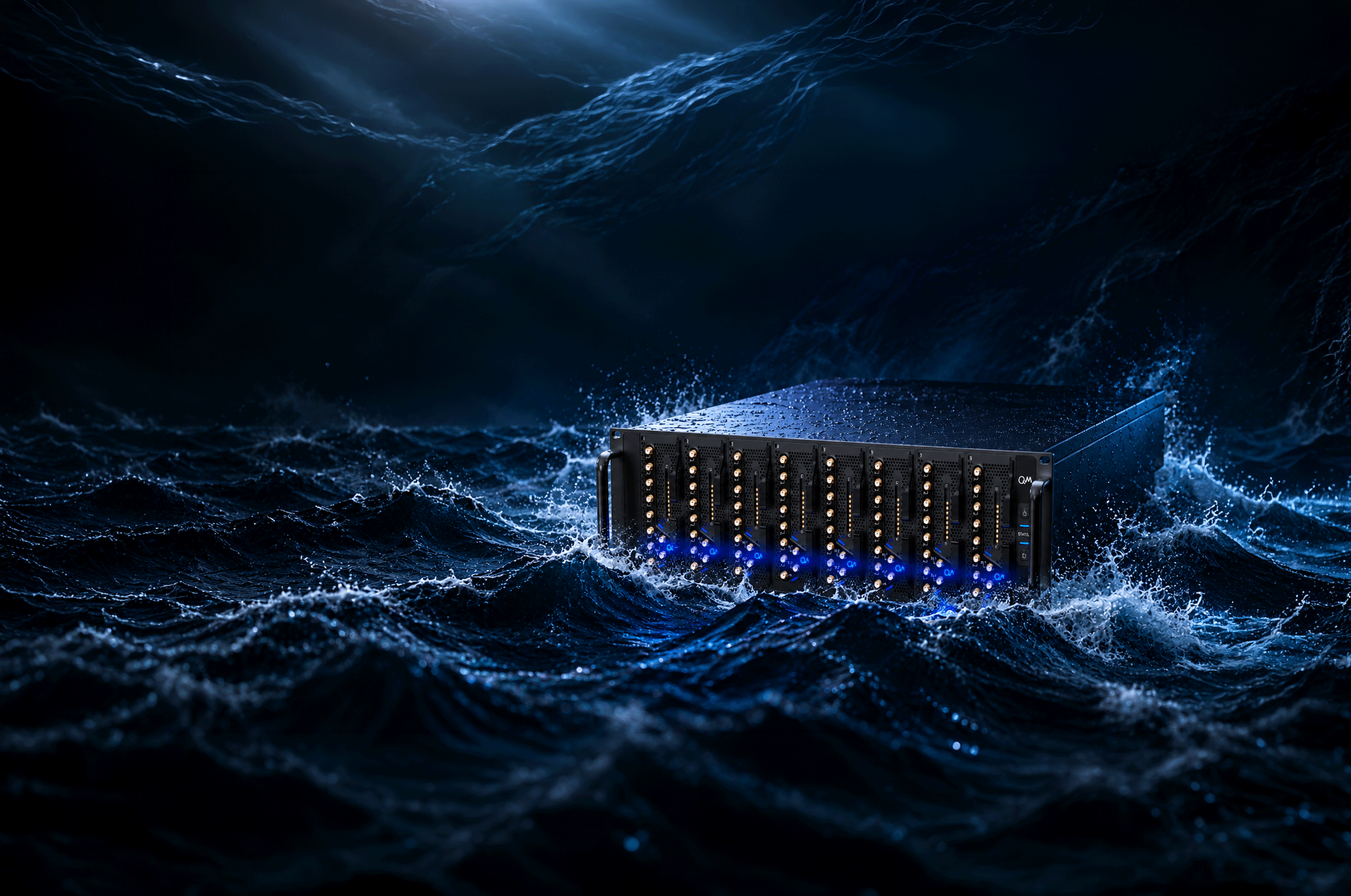 Quantum control hardware against an ocean backdrop